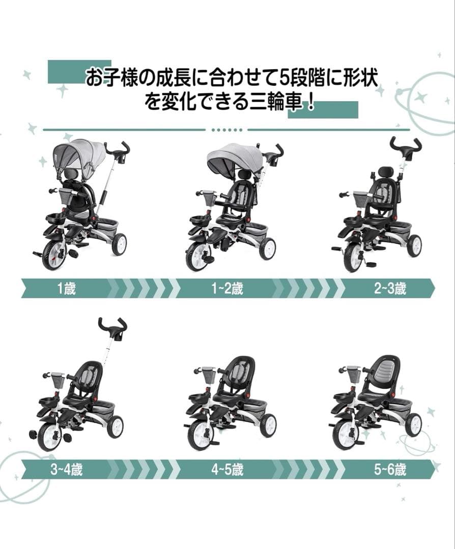 折りたたみ三輪車 グレー 5段階調整