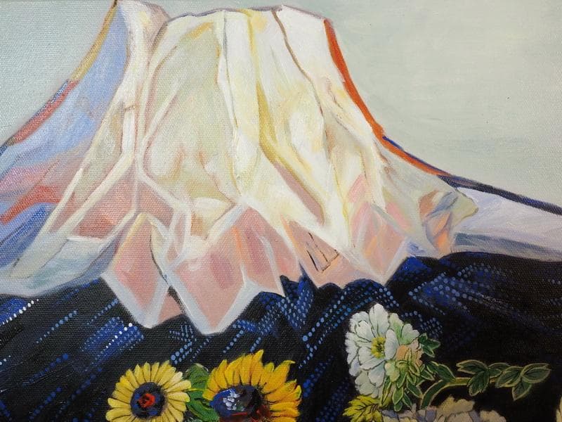 絵画　 油彩　片岡球子「富士山」サイン　M10サイズ　額装済み 肉筆手描き