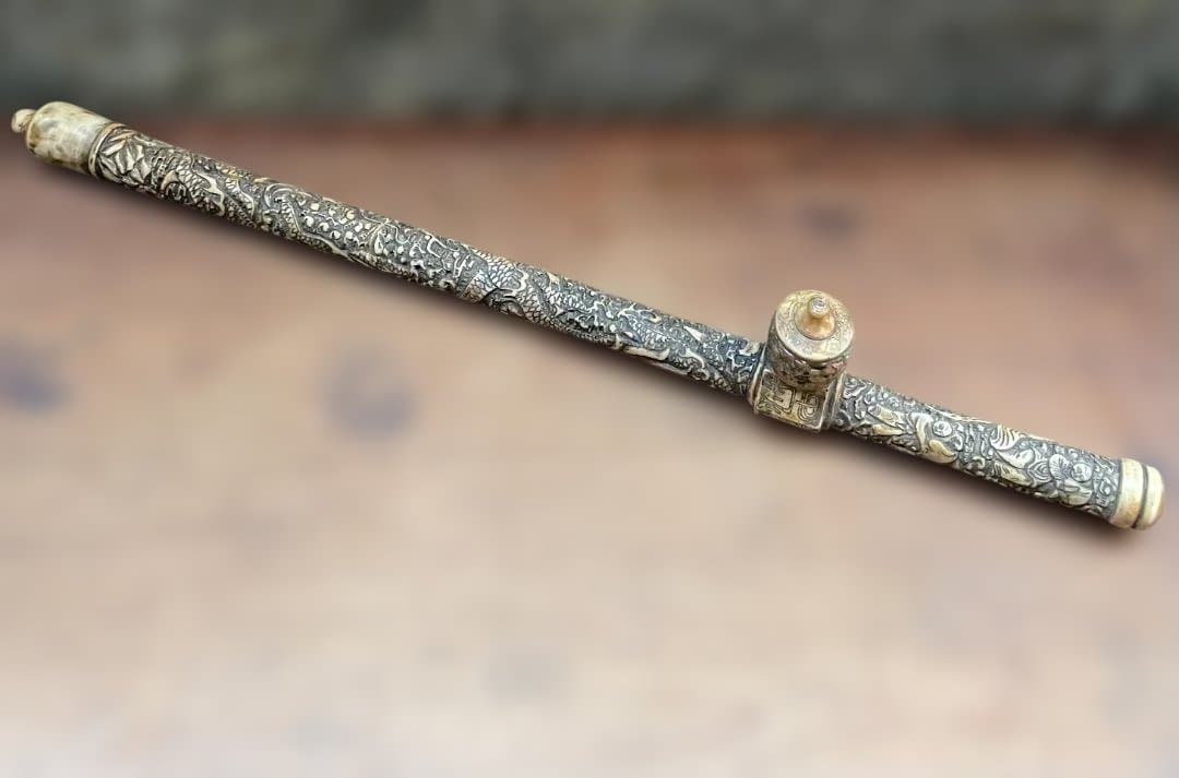 中国 骨董 古玩 古美術 アンティーク 阿片 煙管 アヘン パイプ 彫刻