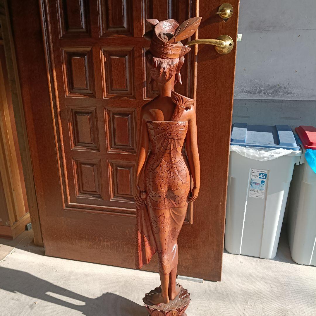 木製女性像彫刻 バリ 手彫り 1m