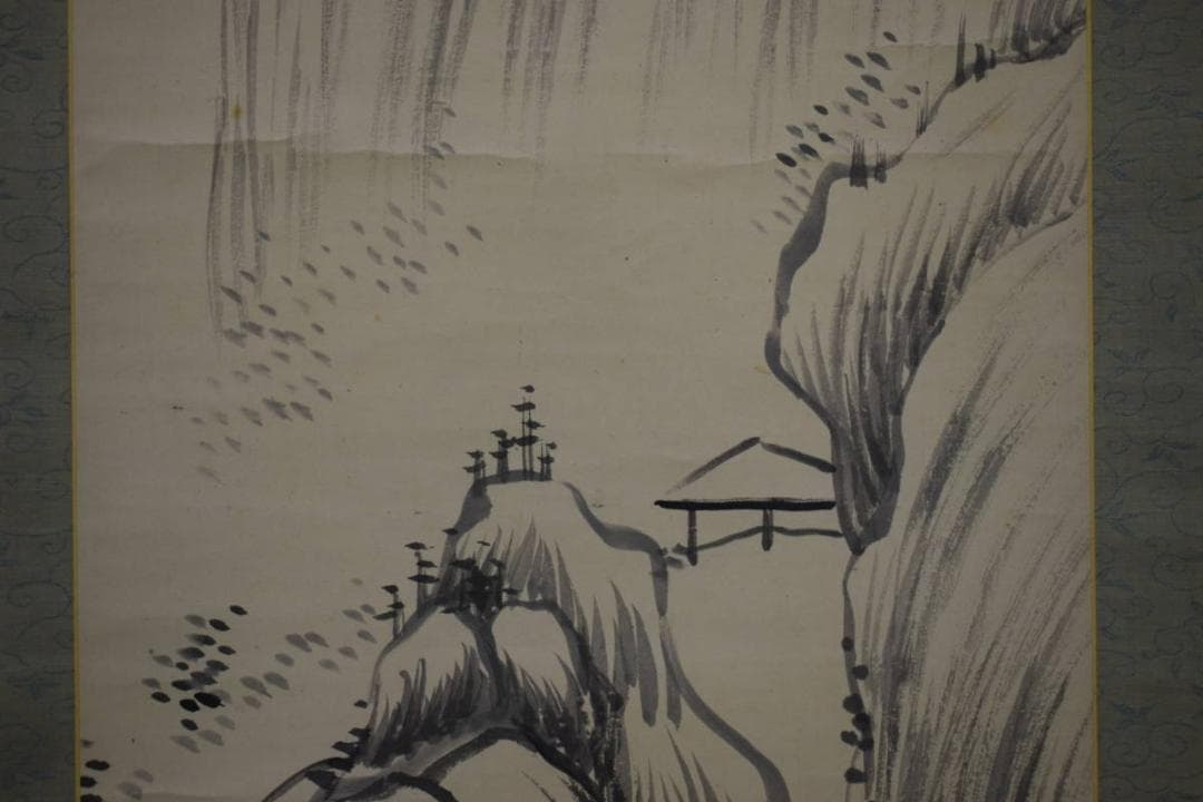 真作/岡田米山人/山水図/布袋屋掛軸HG-635