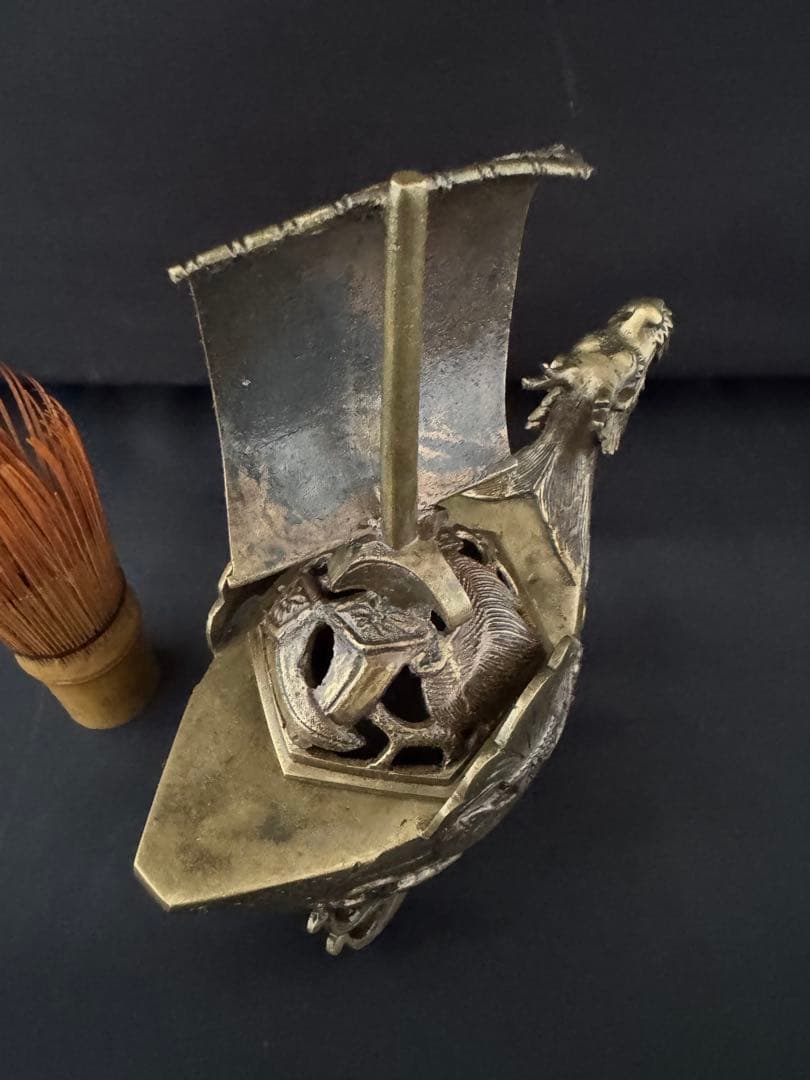 香炉　宝船 龍 銅 彫刻 置物 金運 開運 風水 骨董 インテリア　アンティーク