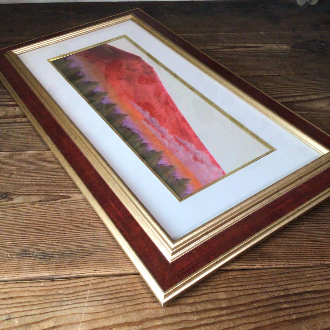 No5177 額装　油絵　流月真一　「赤富士」　Mt.FUJI 油彩画　送料無料