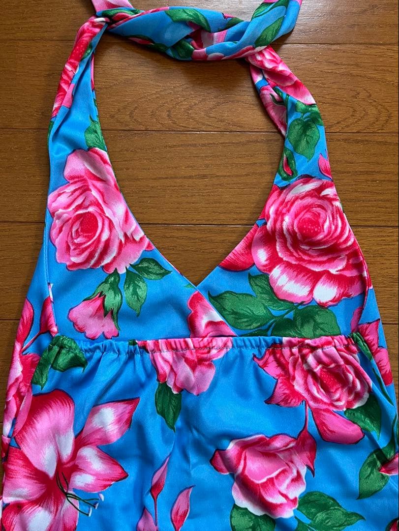 フラメンコドレス 青・ピンク花柄