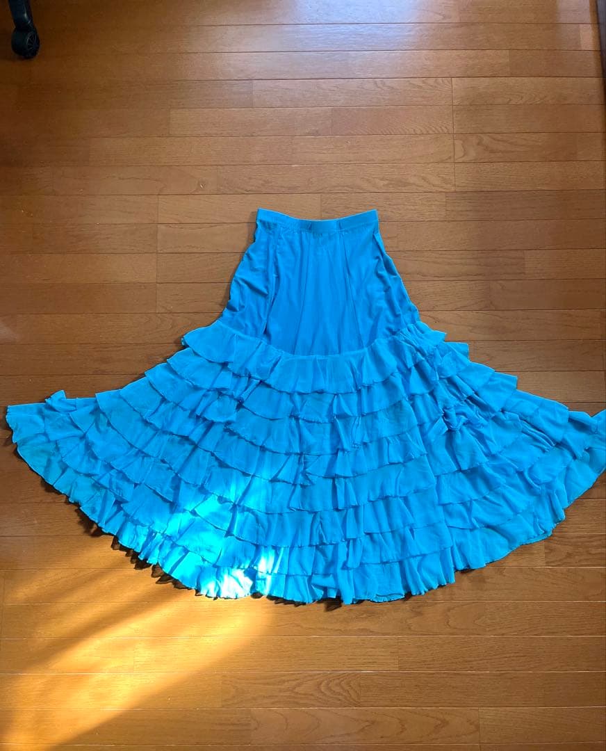 フラメンコドレス 青・ピンク花柄