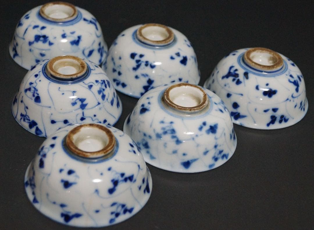 唐物 清朝 染付青花 なずな文 煎茶碗(六客)汲み出し茶碗 煎茶道具 箱付