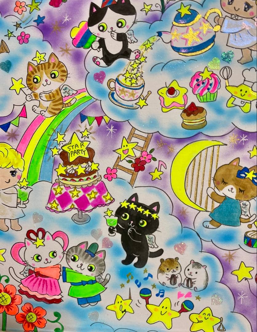 黒猫ミー雲の上シリーズ絵画２点