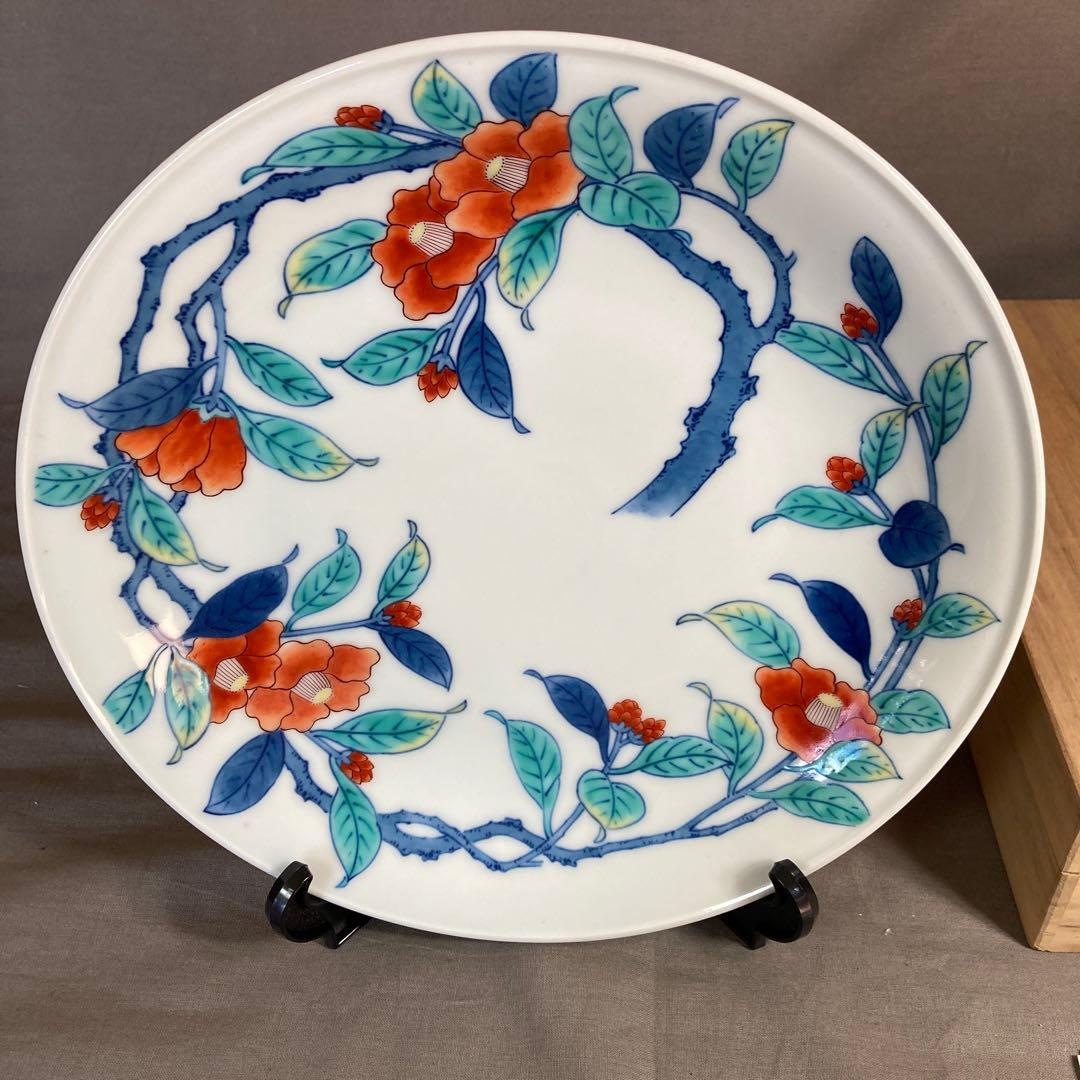 【今右衛門】色鍋島の伝統　人間国宝　十三代今泉今右衛門作　色鍋島錦椿絵　額皿