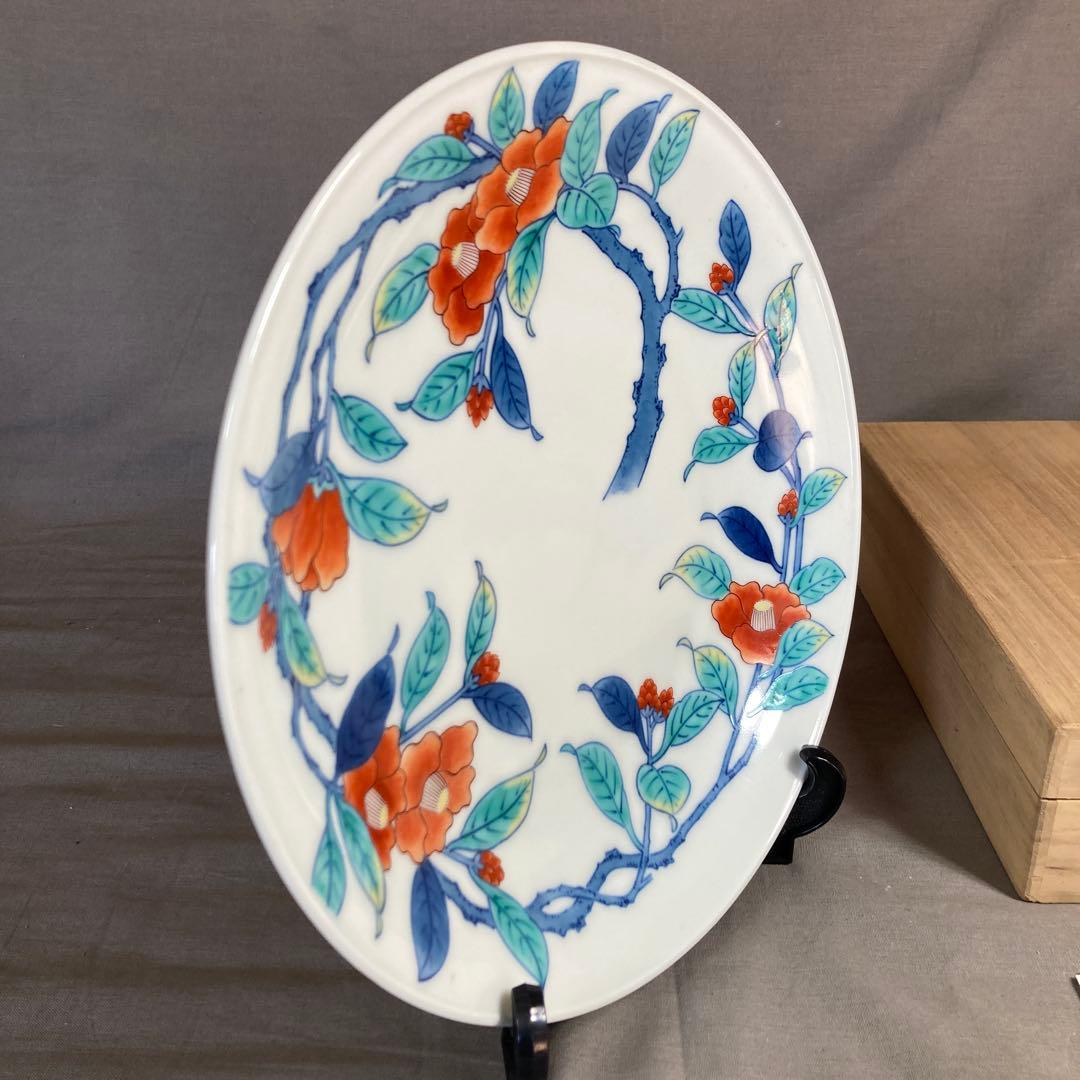 【今右衛門】色鍋島の伝統　人間国宝　十三代今泉今右衛門作　色鍋島錦椿絵　額皿