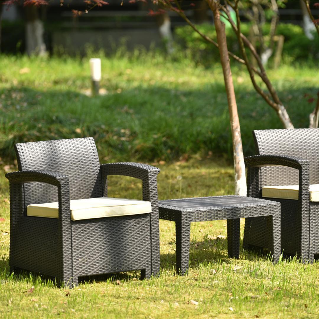 ラタン調 ガーデンファニチャー 3点ガーデンテーブルガーデンチェアー【ベージュ】