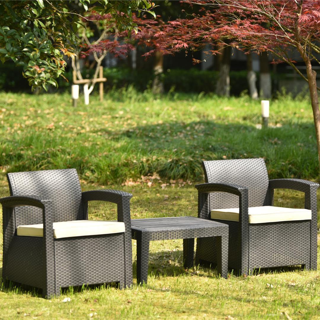 ラタン調 ガーデンファニチャー 3点ガーデンテーブルガーデンチェアー【ベージュ】