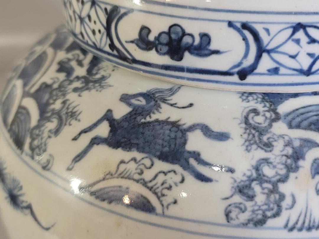 中国 染付 武人紋 蓋壷 茶入 DT166