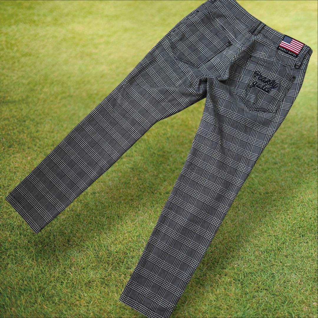 防寒　裏地付き　パーリーゲイツ　パンツ　M〜L相当　チェック　千鳥格子　黒　白