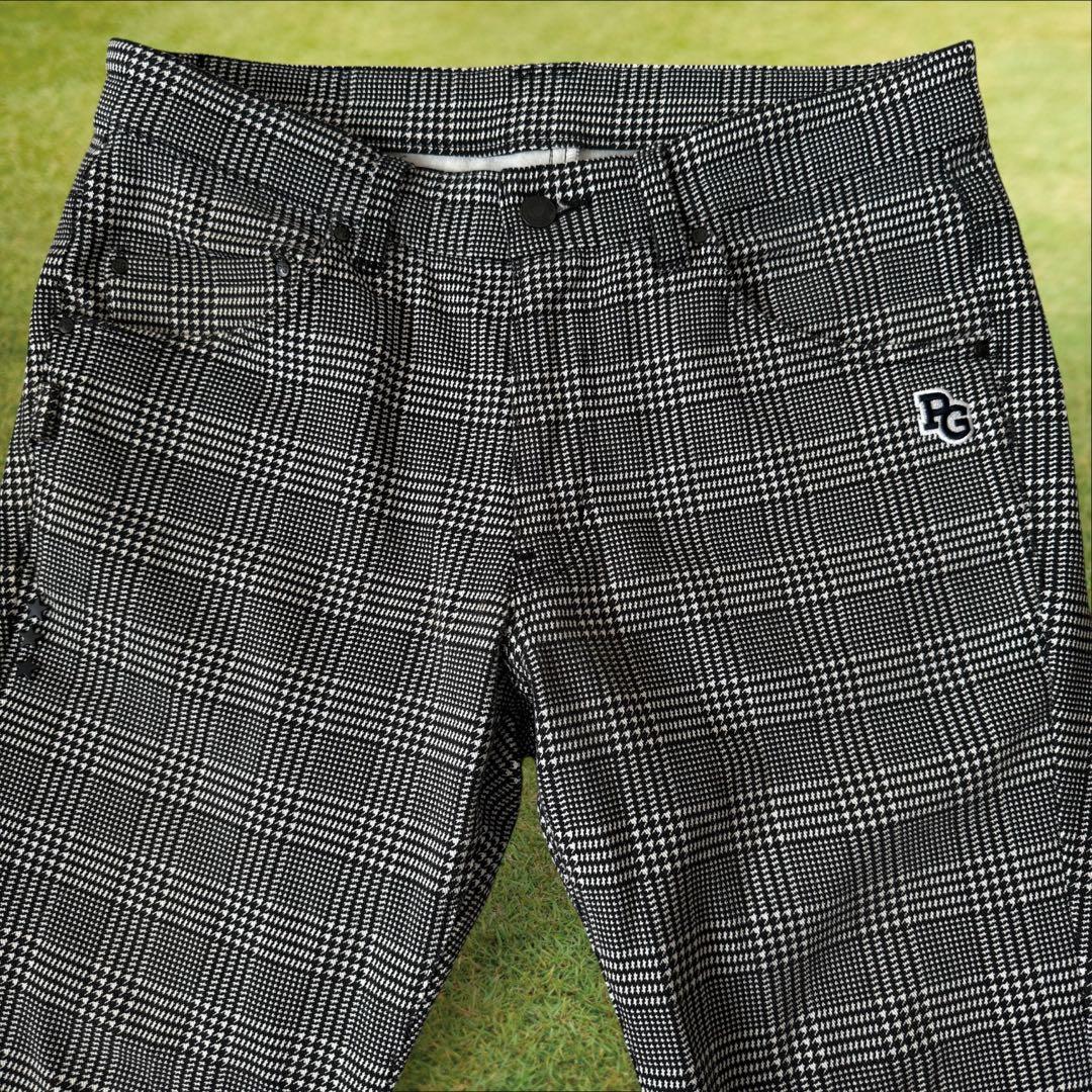 防寒　裏地付き　パーリーゲイツ　パンツ　M〜L相当　チェック　千鳥格子　黒　白