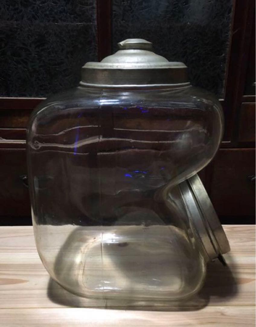 10★ブィンテージ★ガラス ケース★タバコ入れ★エンボス★気泡★ゆらゆら 波★