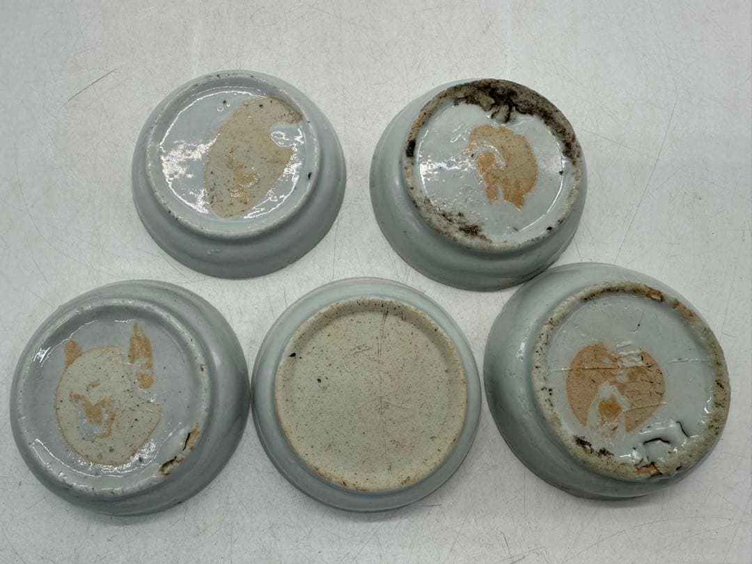 中国　明時代　紅緑彩　寿字紋小皿5点　元興　アンティーク　送料込み251118