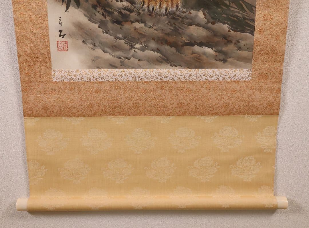 【真作】日本画 松原寿石 猛虎図 絹本 掛け軸 大正7年岐阜 MA839