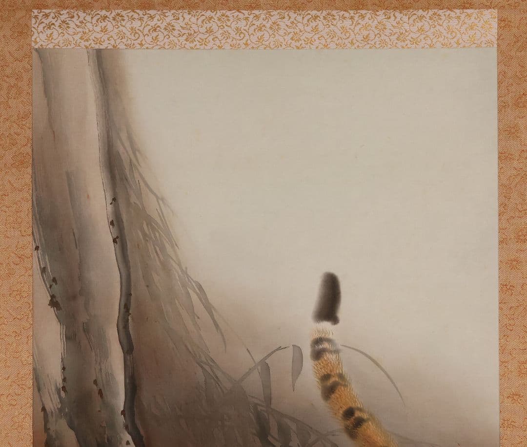 【真作】日本画 松原寿石 猛虎図 絹本 掛け軸 大正7年岐阜 MA839