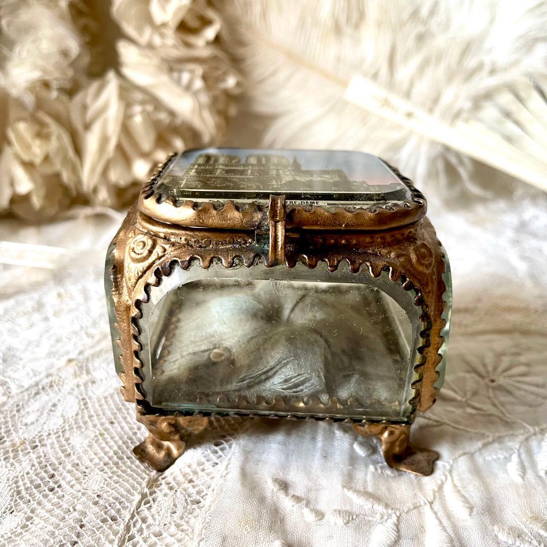 ノートルダム大聖堂ベベルガラスジュエリーボックス　ケース　フランスアンティーク