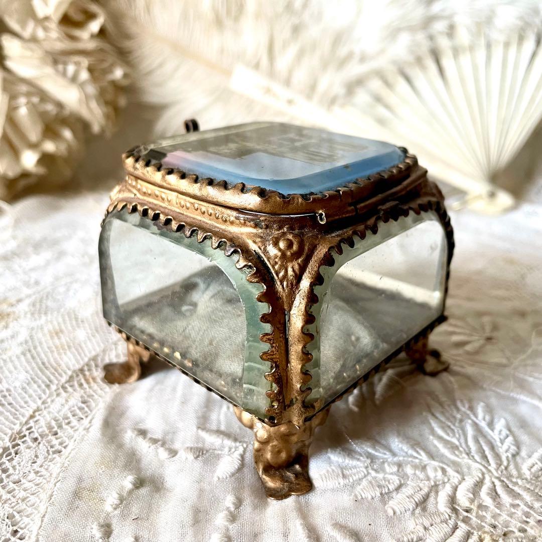 ノートルダム大聖堂ベベルガラスジュエリーボックス　ケース　フランスアンティーク