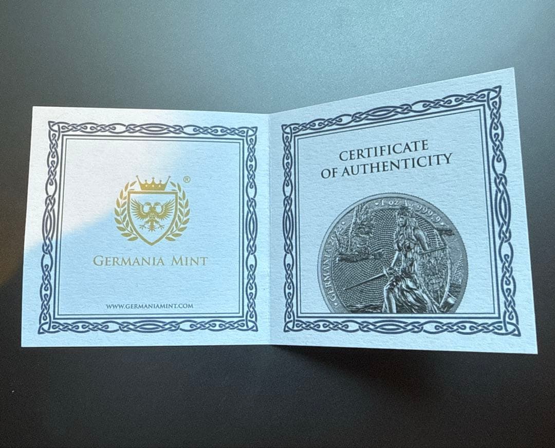希少　ゲルマニア造幣所　女武神シリーズ1OZ銀貨　プルーフ　本物保証　保証書付き