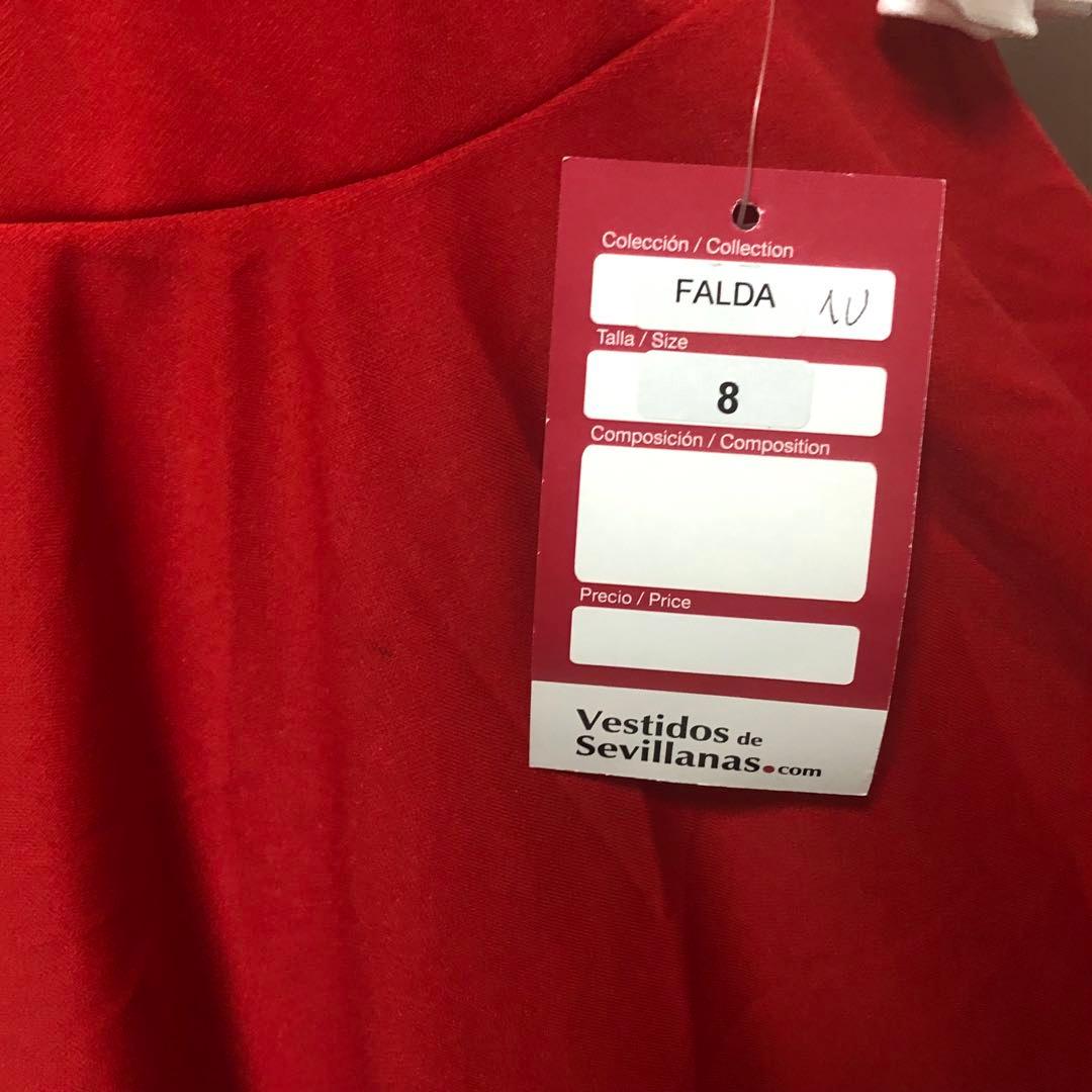 スペイン直輸入★8歳用フラメンコファルダ&レオタードセット 赤白