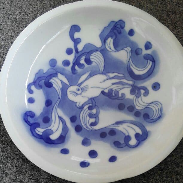 江戸中期　古伊万里　波うさぎ　波千鳥