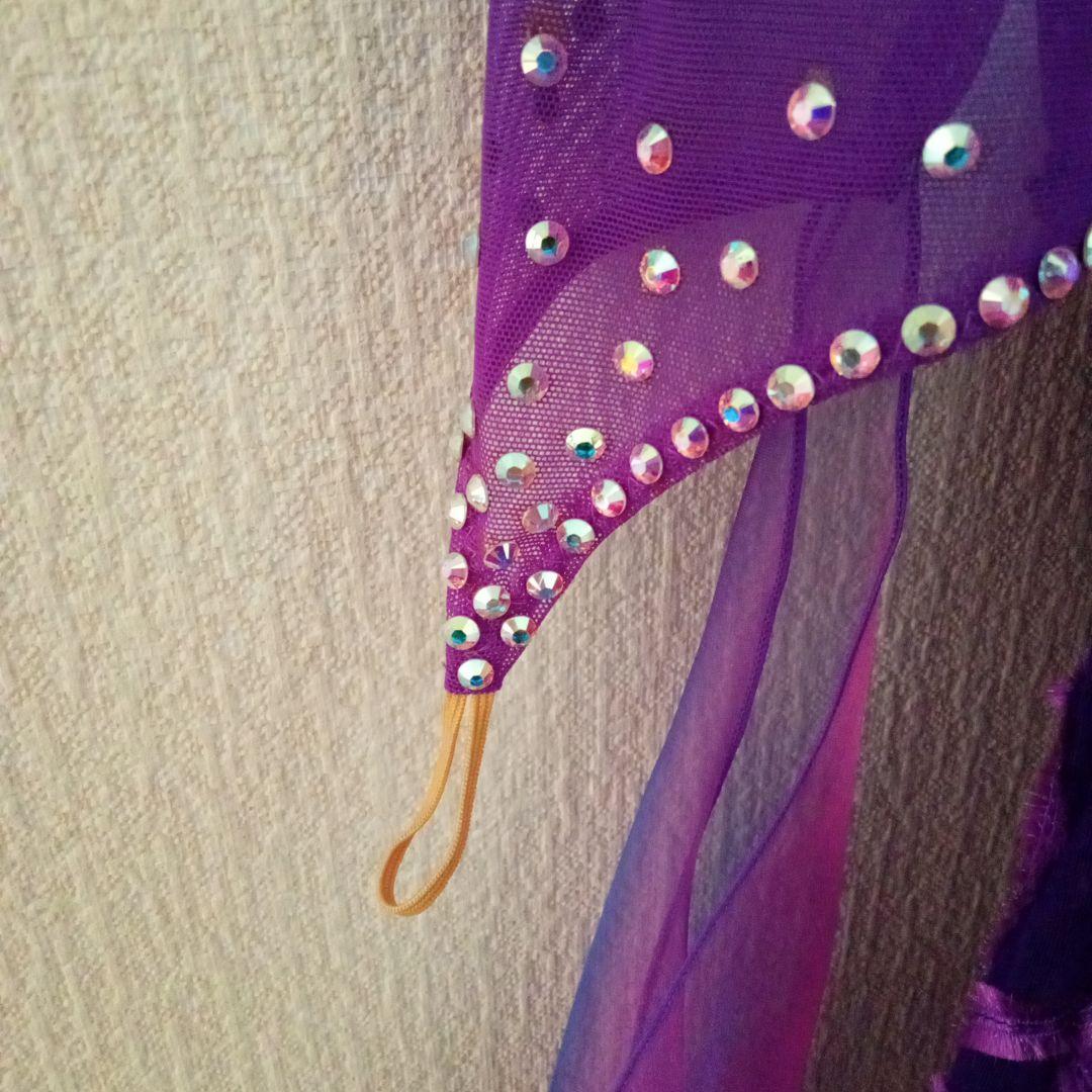 紫色 フラワー刺繍付き ダンスドレス　社交ダンス