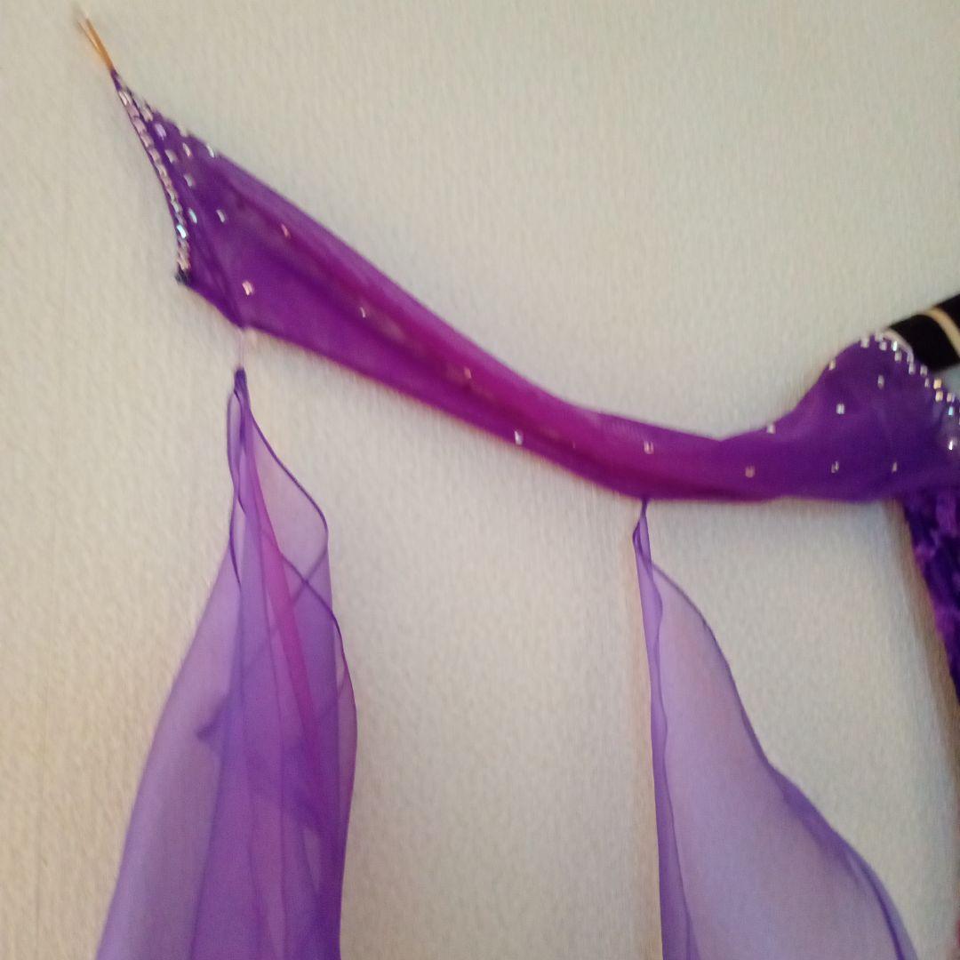 紫色 フラワー刺繍付き ダンスドレス　社交ダンス