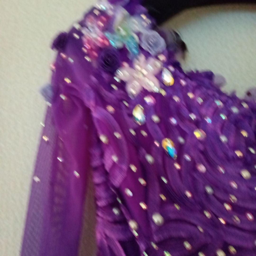紫色 フラワー刺繍付き ダンスドレス　社交ダンス