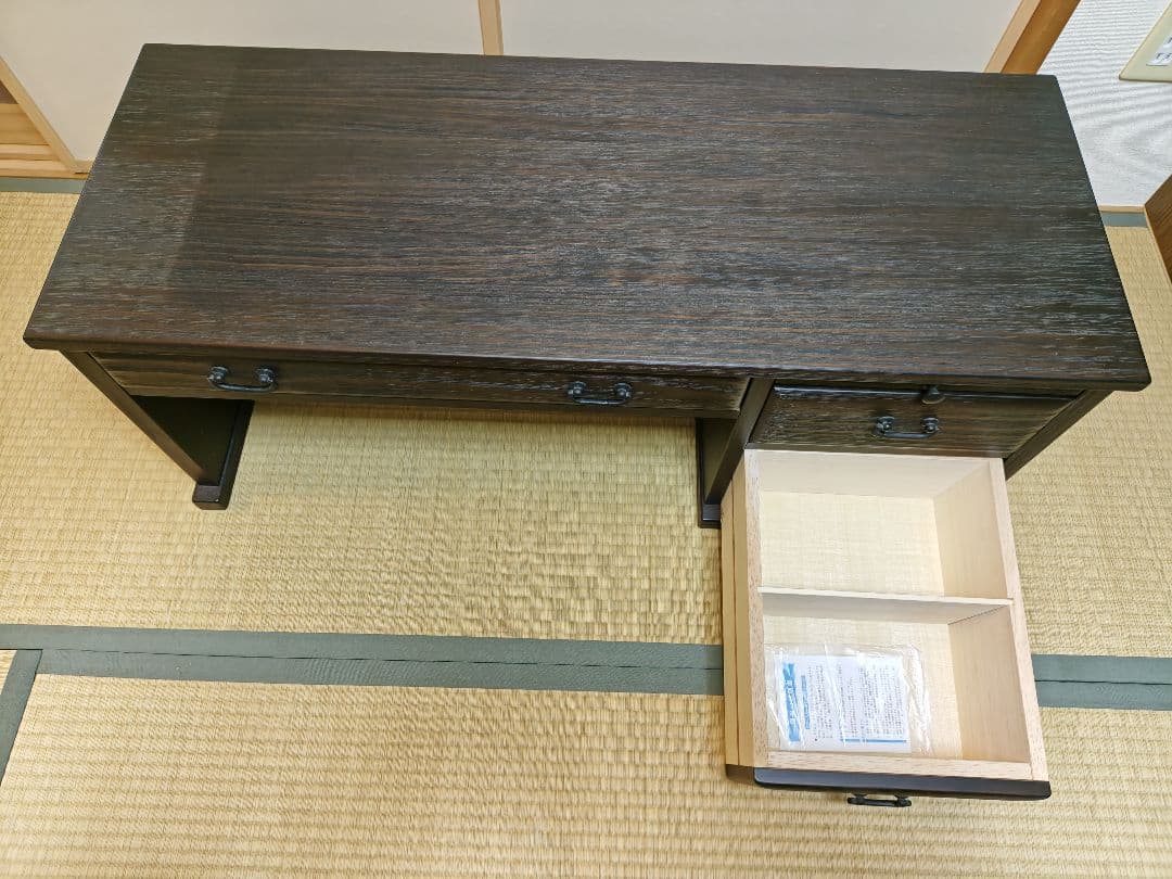 ダークブラウン 文机 3引き出し付き