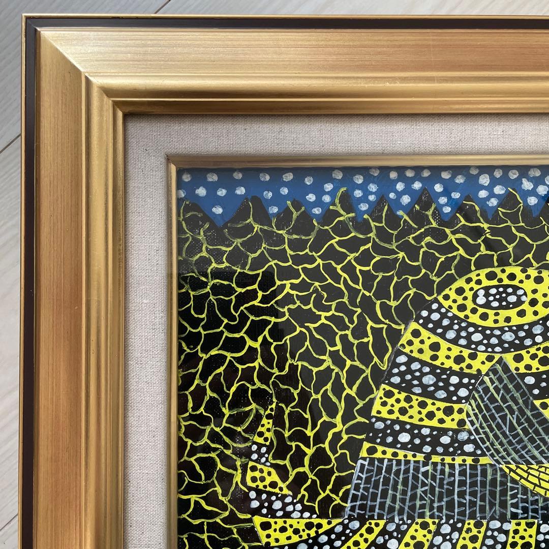 B*B様 草間彌生【帽子】肉筆/表裏サイン有り/油彩/アクリル/絵画/額縁