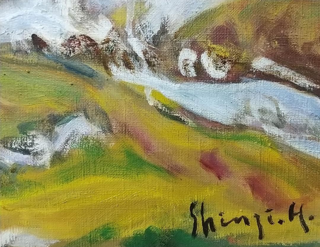 絵画 油彩画 油絵 F6「磐梯浅春」アート 風景画 磐梯山