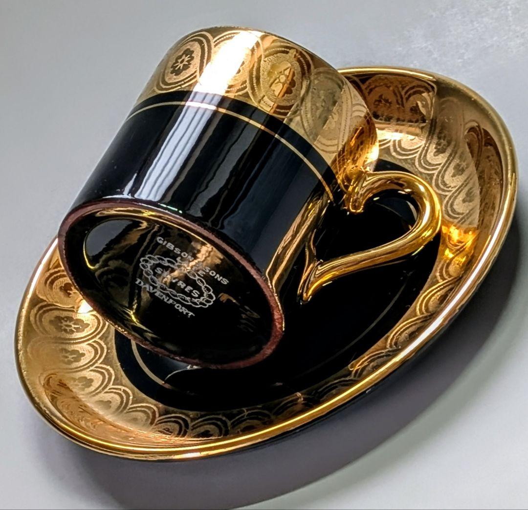 Gibson&sons 英国 1900年初期 漆黒花金紋 カップ＆ソーサー