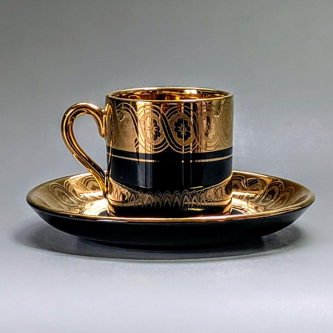 Gibson&sons 英国 1900年初期 漆黒花金紋 カップ＆ソーサー