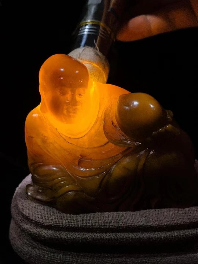 中国古美術・寿桃羅漢の印鑑・純手彫り・極上田黄印章・置物・風水開運・案頭・文房具