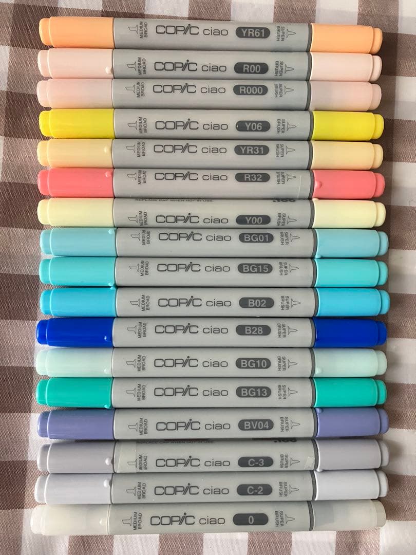 コピックスケッチ65本、チャオ18本、ライナー11本、スケッチブック6冊