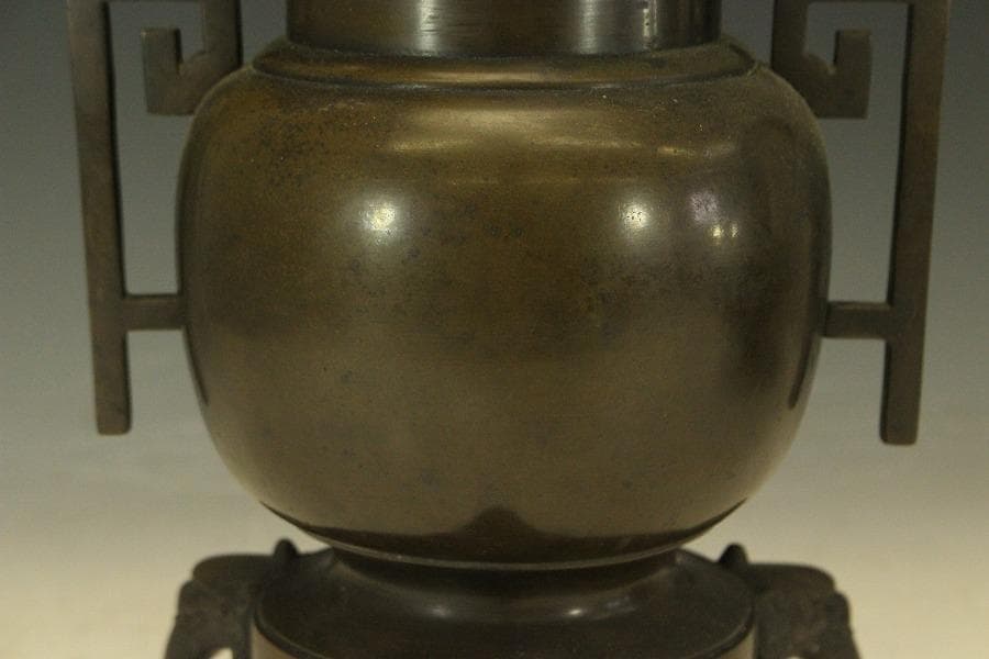 古銅 薄端 花器 池坊 華道 獣足 (A282)