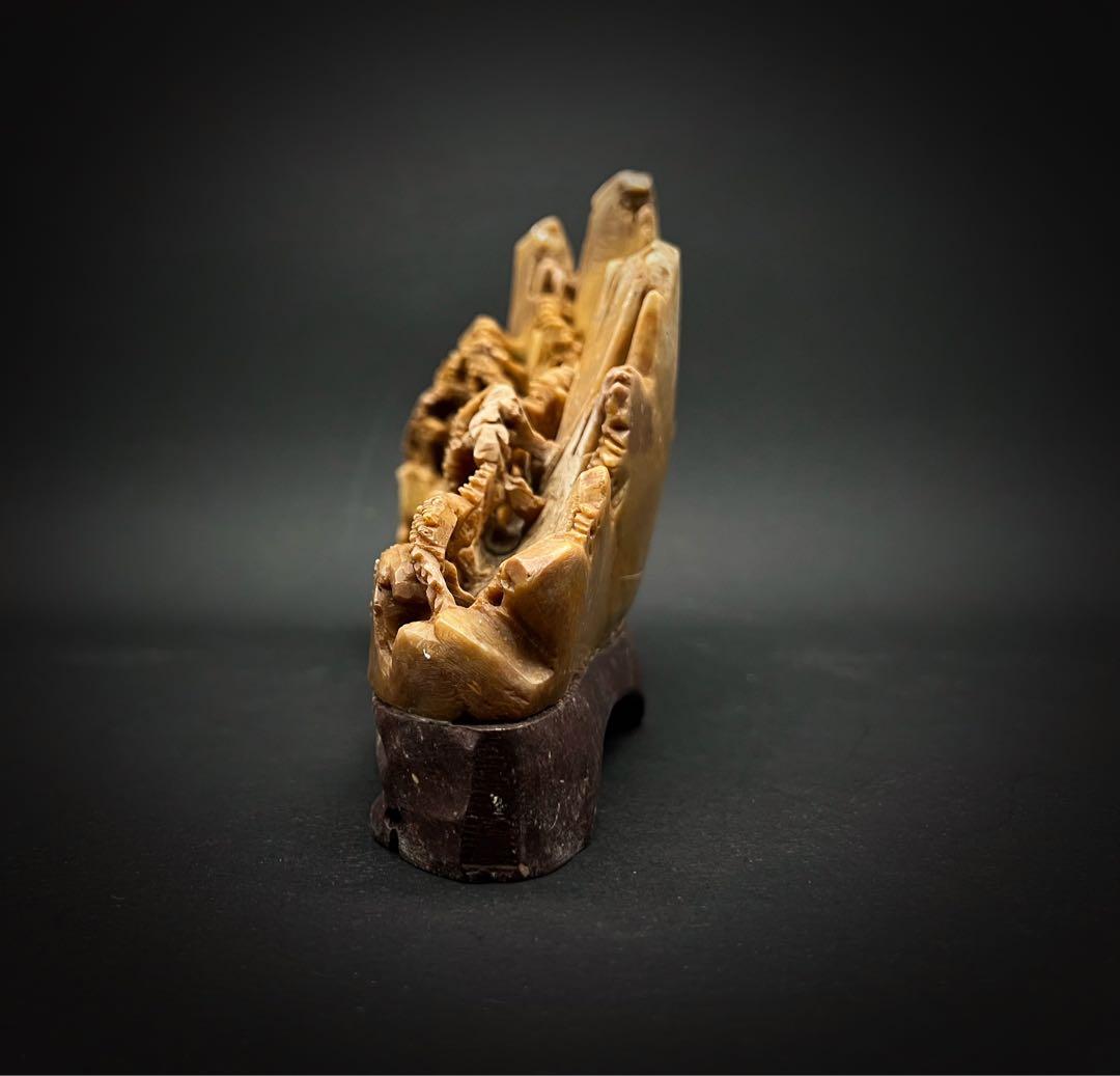 中国美術 壽山石彫 楼閣山水彫 細密彫刻 オブジェ 鑑賞石