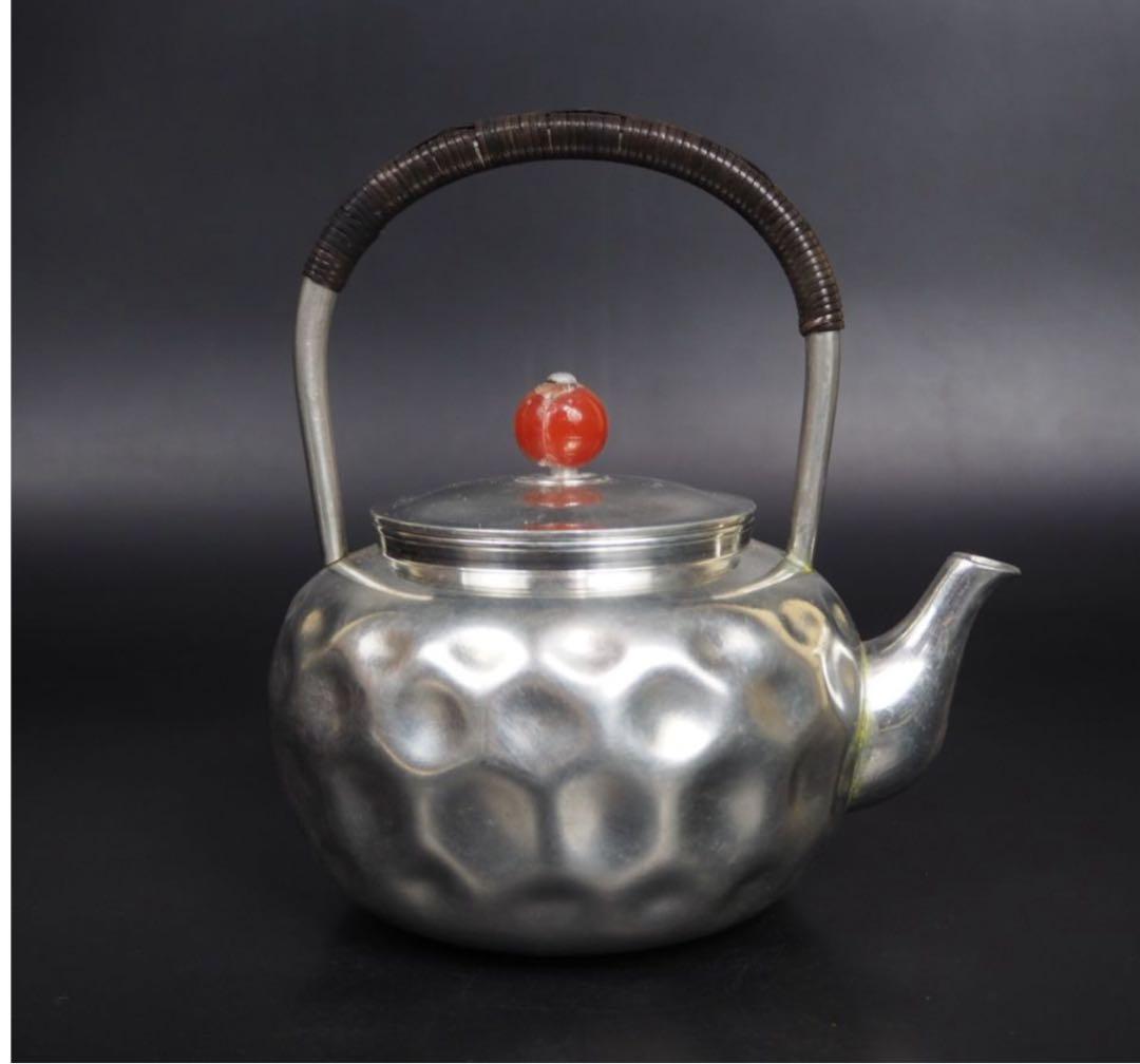 送料無料　明治～大正　錫製湯沸　『躍』在銘　共箱　茶道具