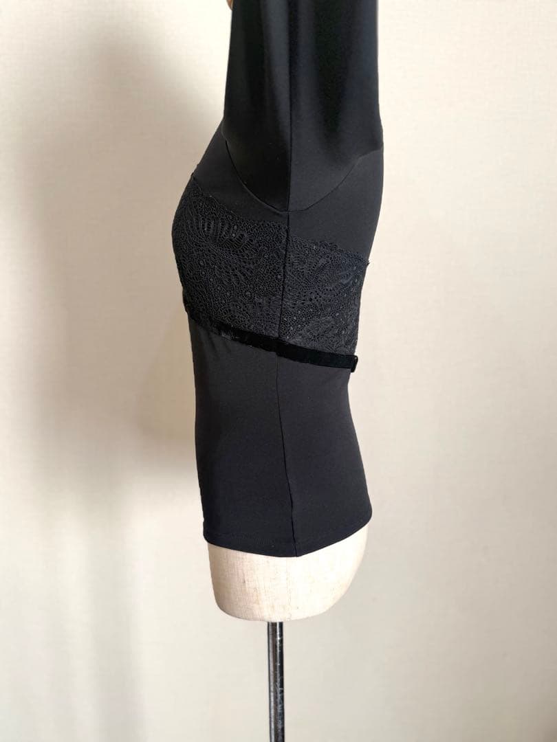 美品　Chacott チャコット　トップス　ベロアリボン　レース　黒