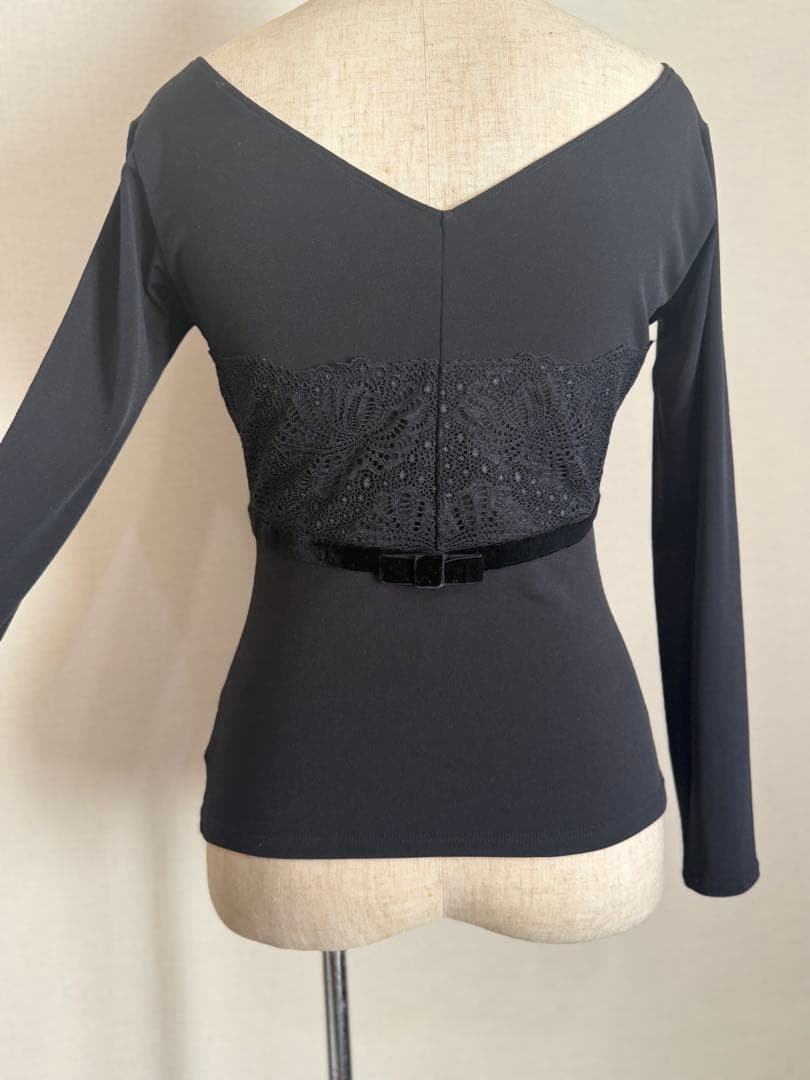 美品　Chacott チャコット　トップス　ベロアリボン　レース　黒