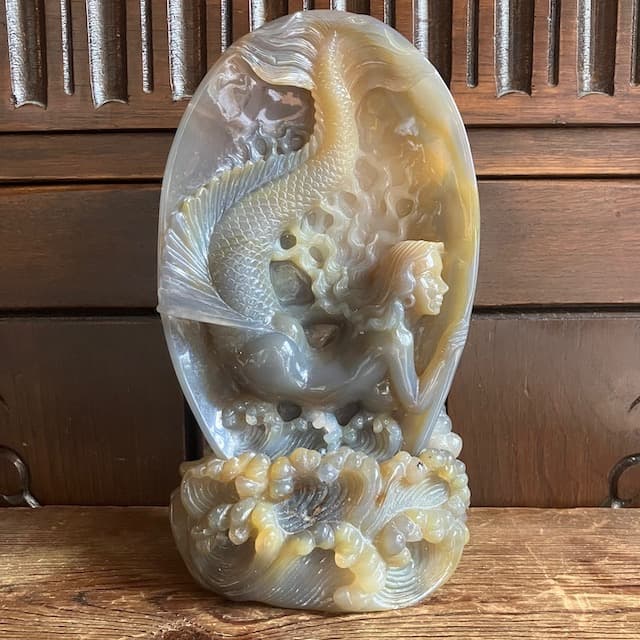 希少 天然石 彫刻 マーメイド 人魚 骨董 ヴィンテージ 作家 工芸品 風水