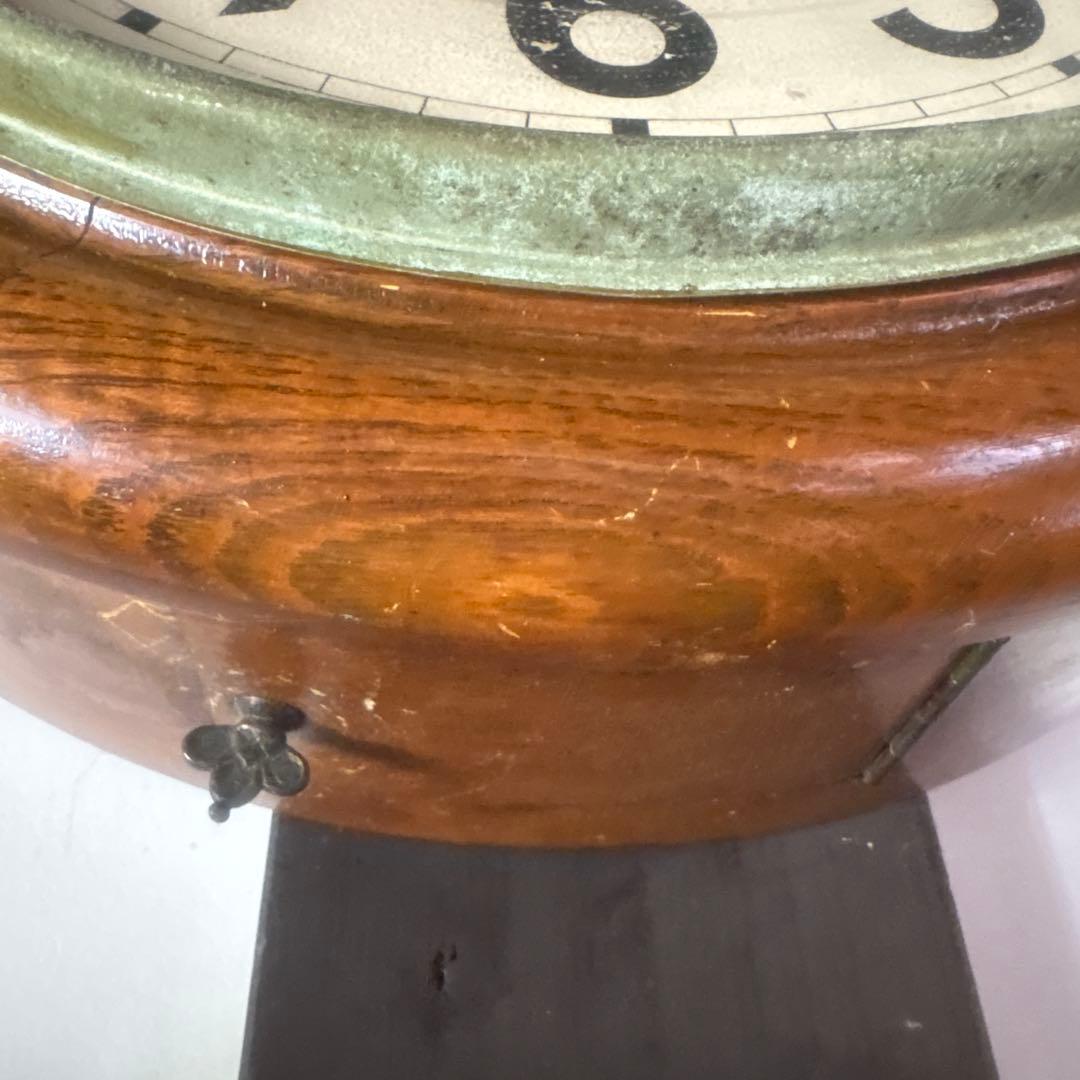 大正頃の吉田時計の木製丸時計　アンティーク時計　電池式