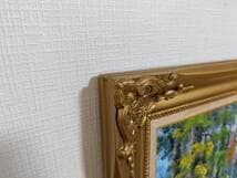 【真作】絵画　油彩12号　深緑の森とせせらぎ　自然美のアート　森林風景　Y158