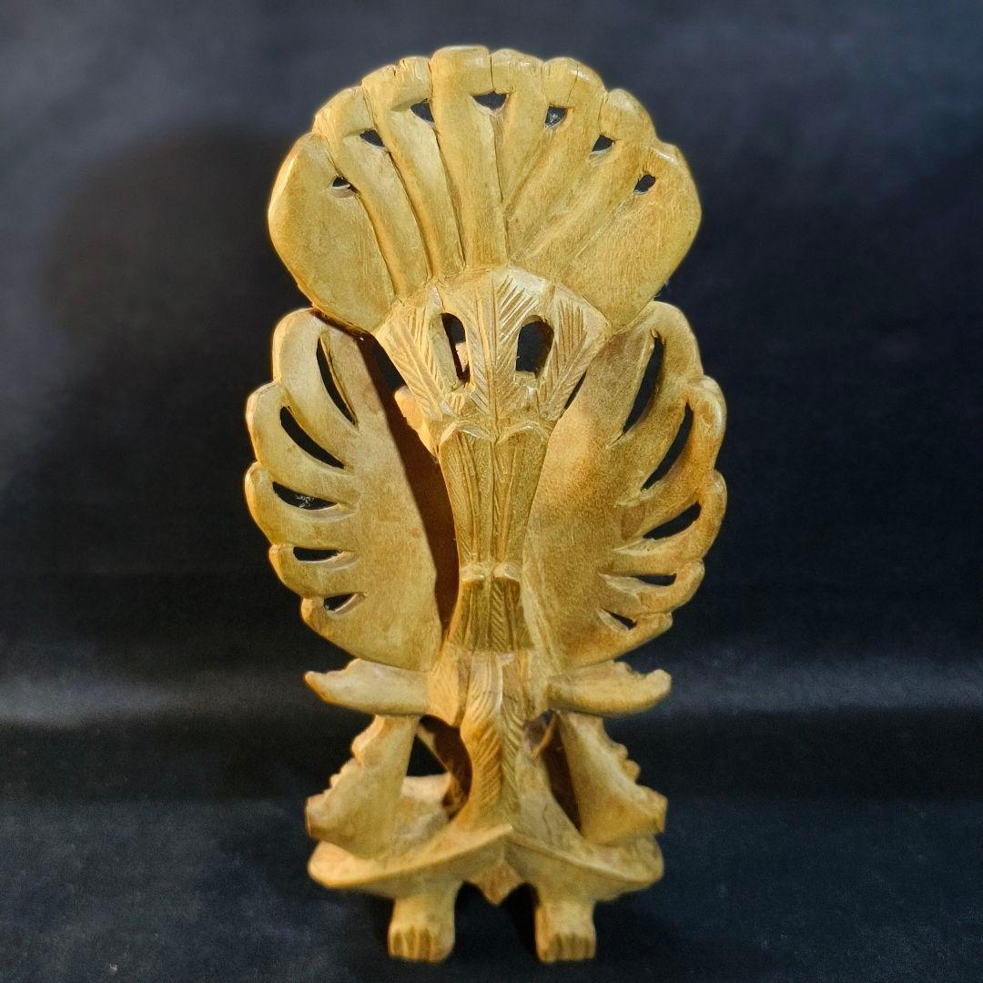 仏教美術 香木白檀細工 インド密教 ガルーダに乗ったウィシュヌ神像 木彫骨董美品