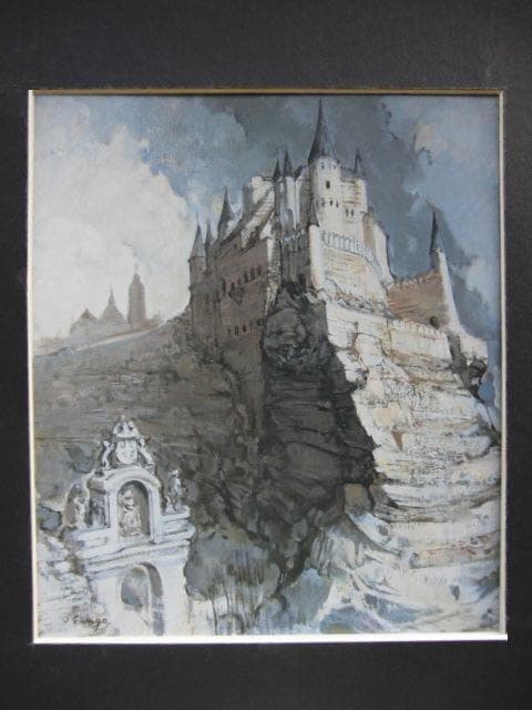 榮永大治良、【セゴビアの城】、希少な額装用画集より、新品額装付、状態良好