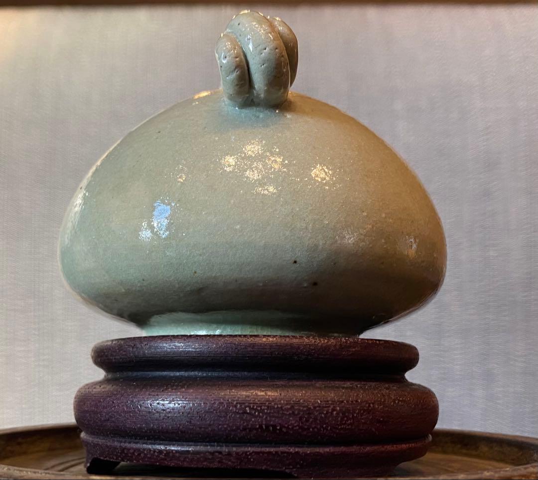 緑青磁　水滴・一輪挿し　鑑賞台付 沈船品 ヴィンテージ　レア 中国　台湾茶器