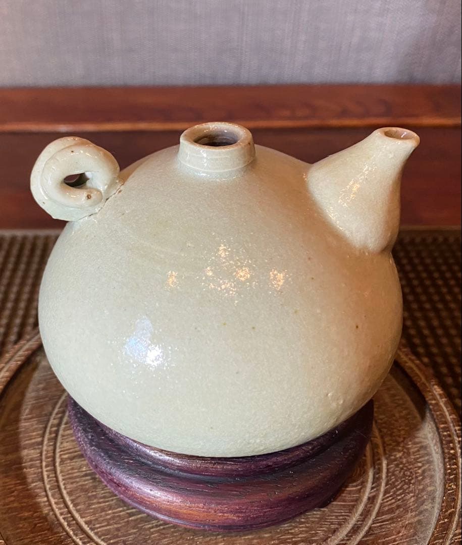 緑青磁　水滴・一輪挿し　鑑賞台付 沈船品 ヴィンテージ　レア 中国　台湾茶器