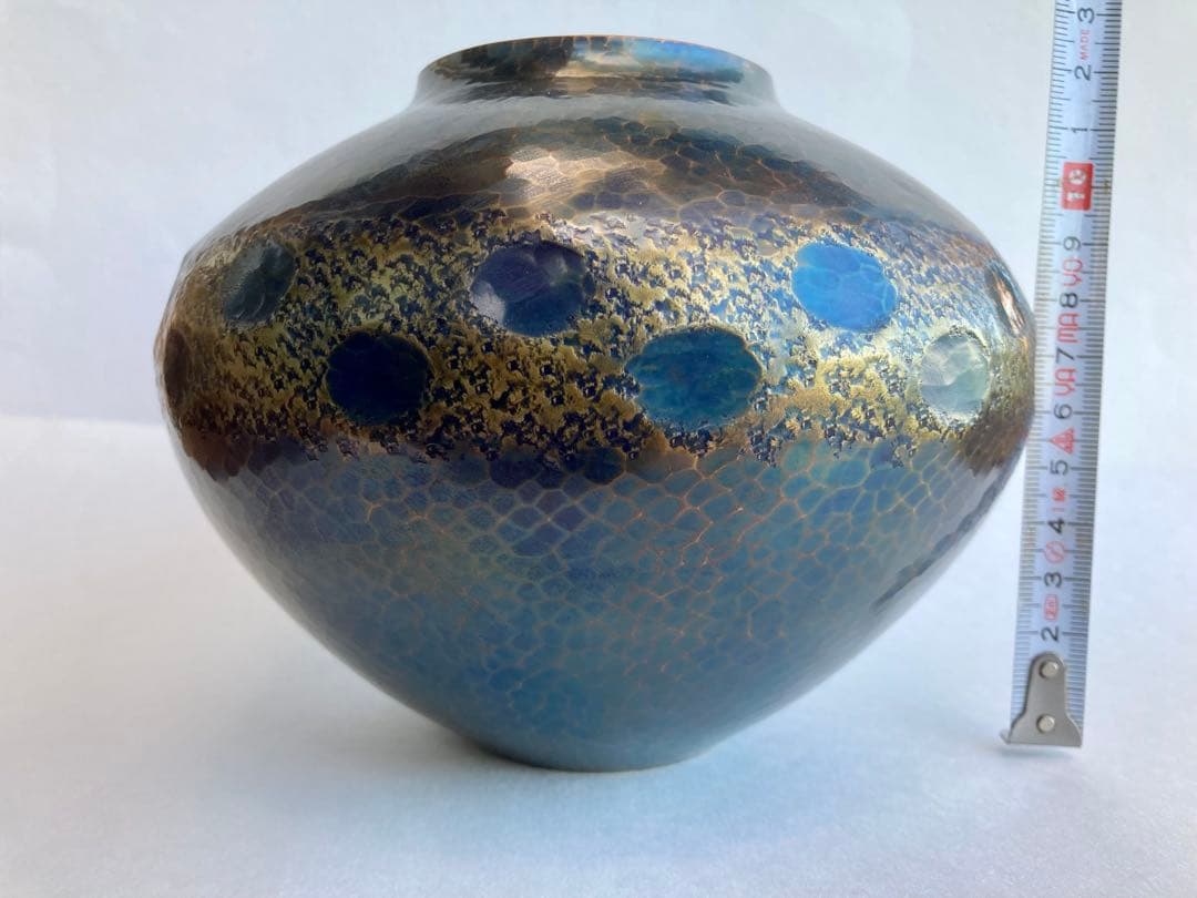 無形文化遺産　燕鎚起銅器　銅製花瓶　亀甲文　壺　玉川堂　骨董品